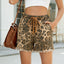 Retro Leopard Print Denim Lace-Up Shorts for Women