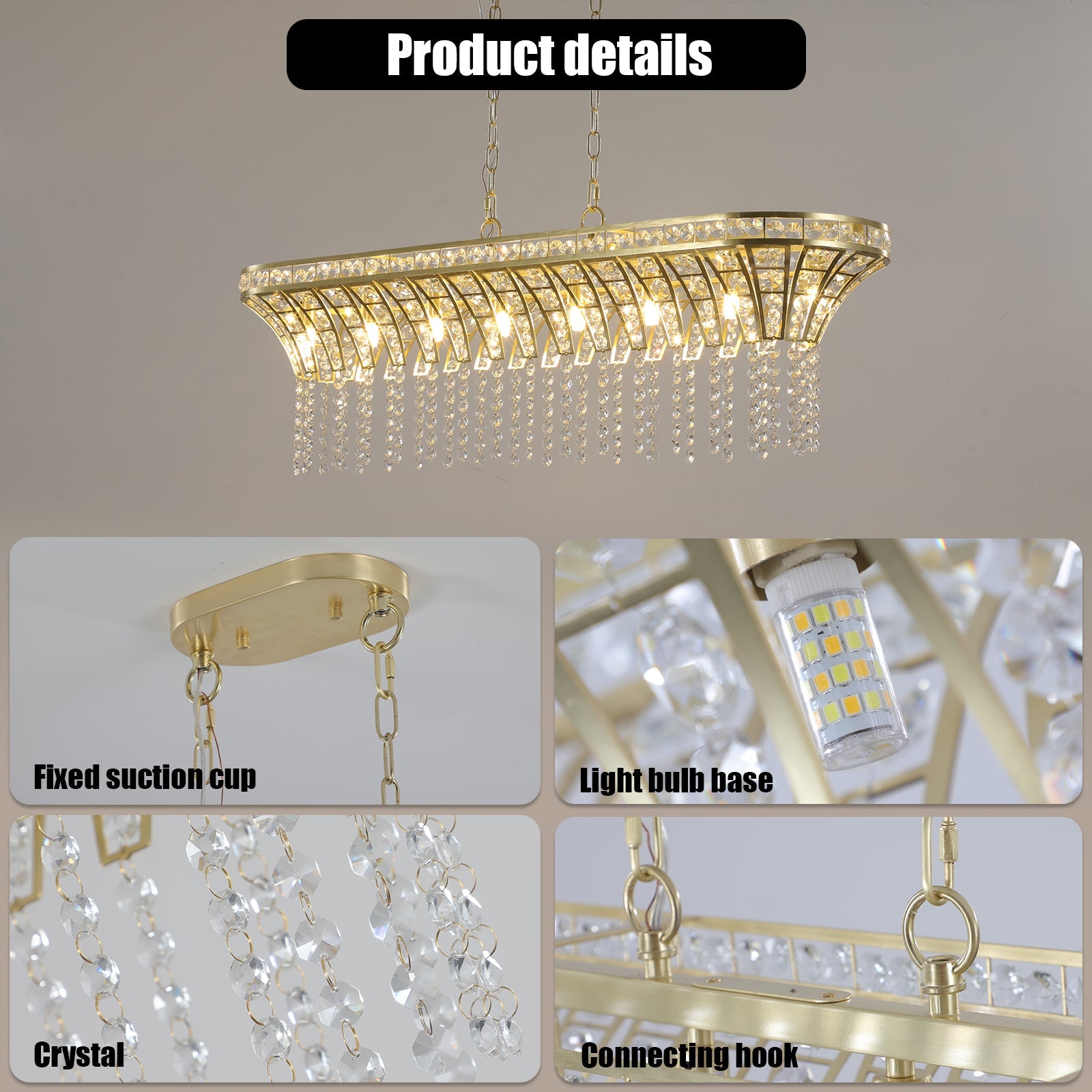 Modern Champagne Gold Kitchen Island Light - Oval Crystal ceiling chandelier - Korvel