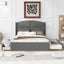 Wood Queen Size Platform Bed with Twin Size Trundle and 2 Drawers  Antique Gray - Korvel