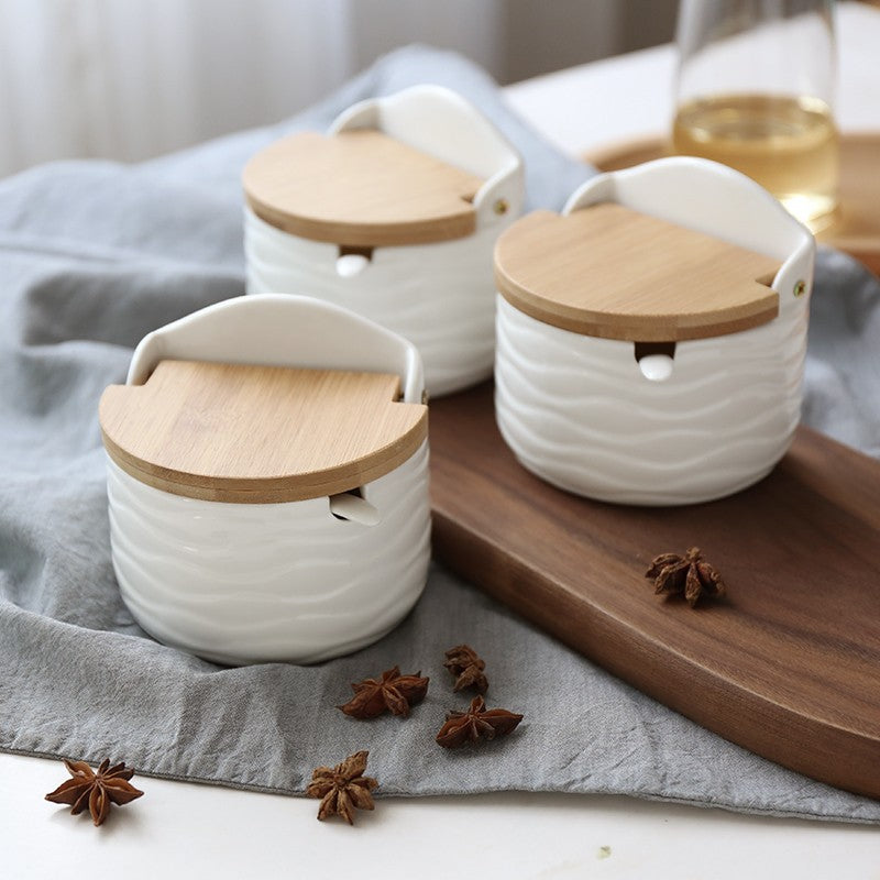 Elegante tarro de cerámica para condimentos para cocinas modernas