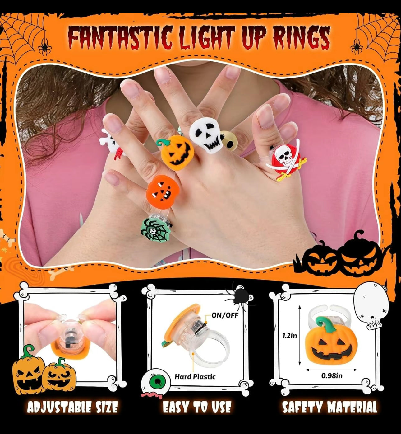 Bagues Halloween GlowFright - 50PCS Bagues LED Lumineuses