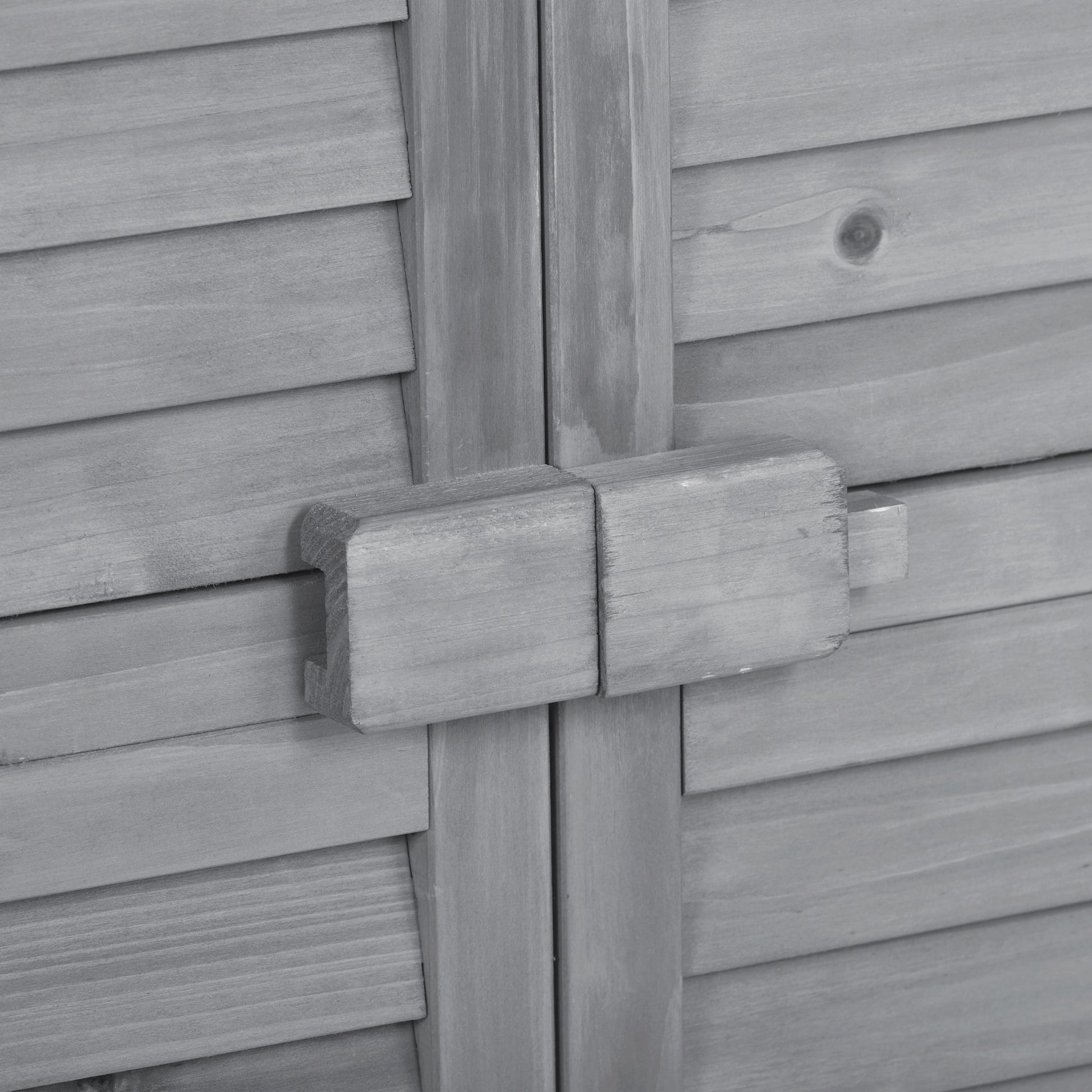 Wooden Garden Shed 3-tier Patio Storage Cabinet Outdoor Organizer Wooden Lockers with Fir Wood (Gray Wood Color -Shutter Design) - Korvel