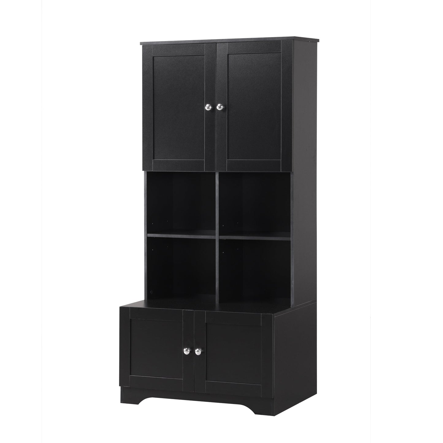 Bathroom storage cabinet, 4-door independent cabinet, adjustable shelf, open multi-layer shelf, black - Korvel