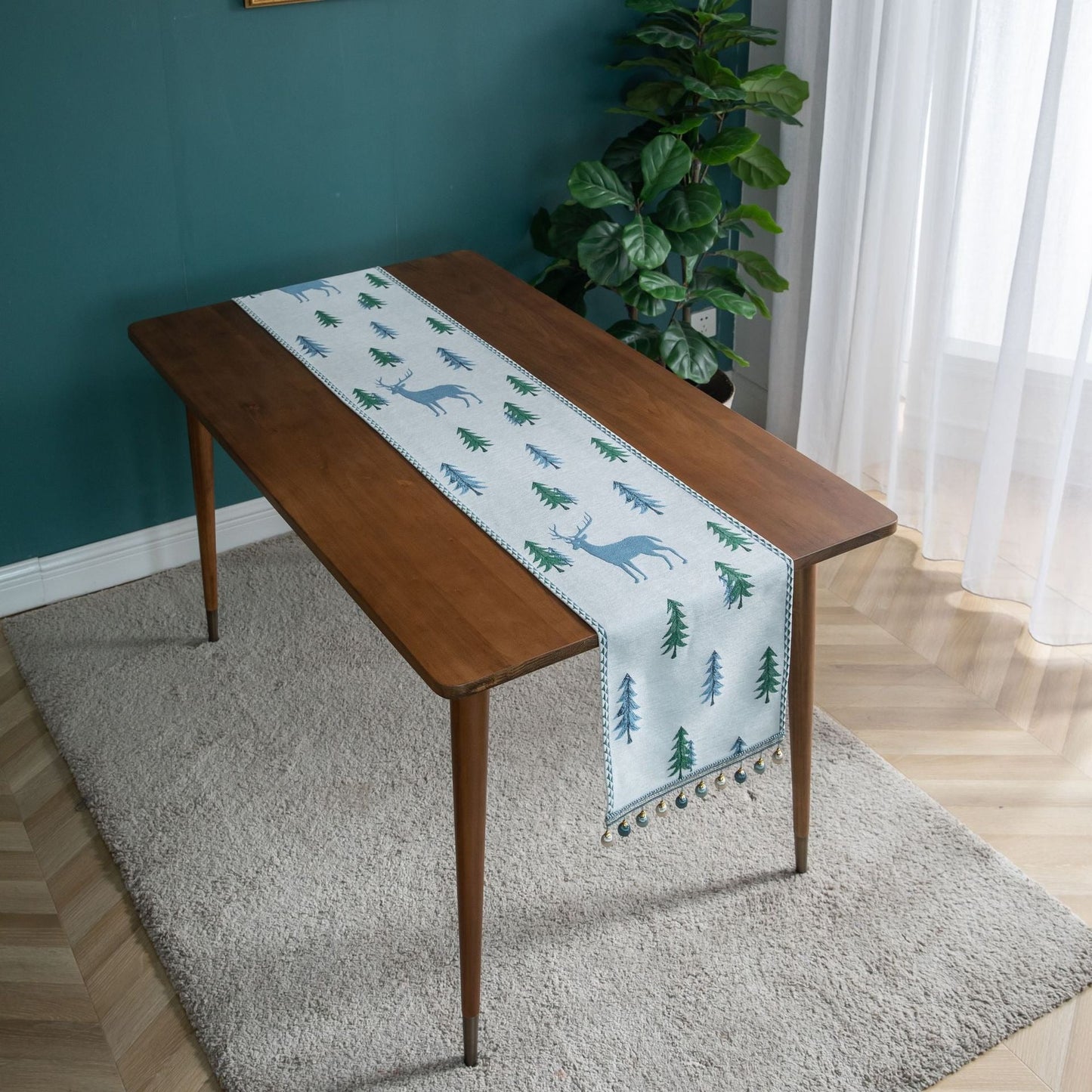 Jacquard table flag small fish green contrasting color dining table fabric holiday coffee table bed flag TV cabinet - Korvel