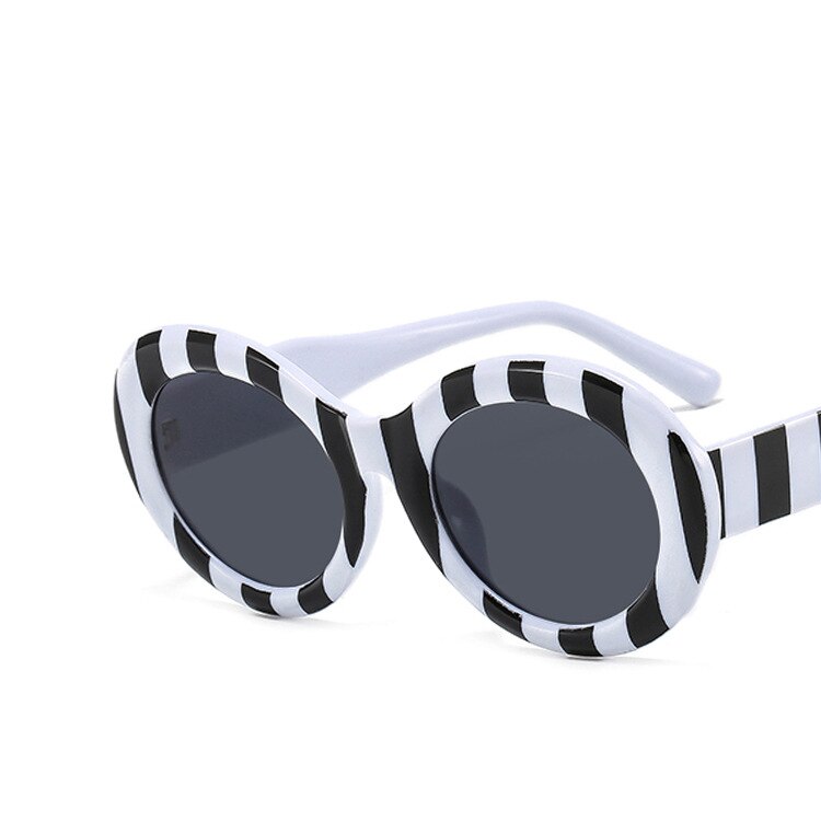 Striped Zebra Oval Sunglasses New Net Red Street Shot Personality Female Hip Hop Sunglasses Trend - Korvel