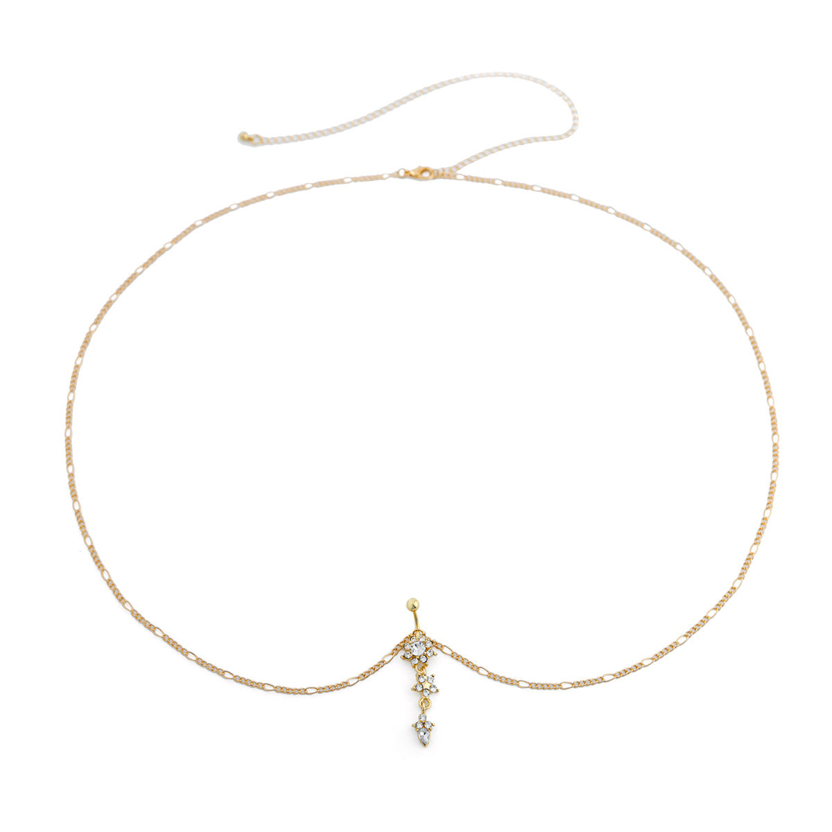 Sexy rhinestone puncture navel nail waist chain, sweet and cool summer body chain - Korvel