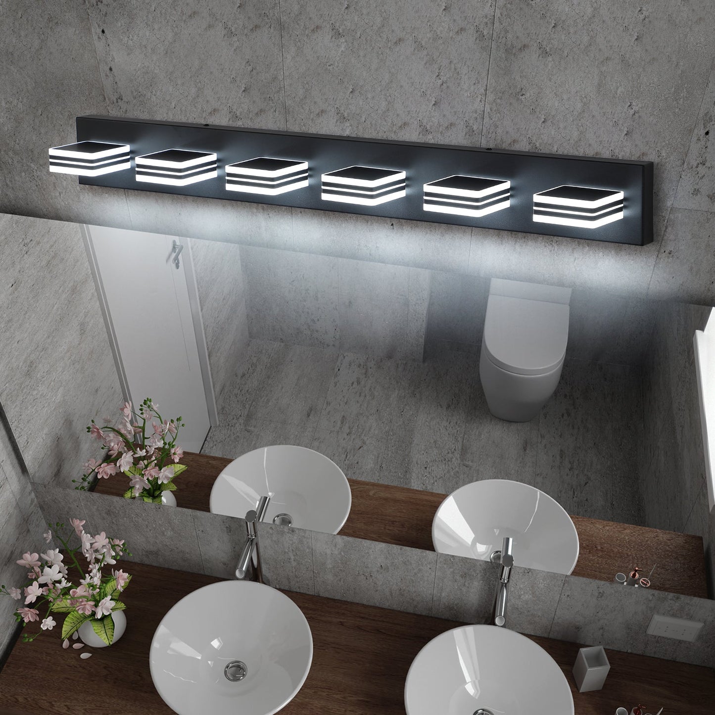 Luces de tocador modernas LED negras - Apliques de baño de 6 luces