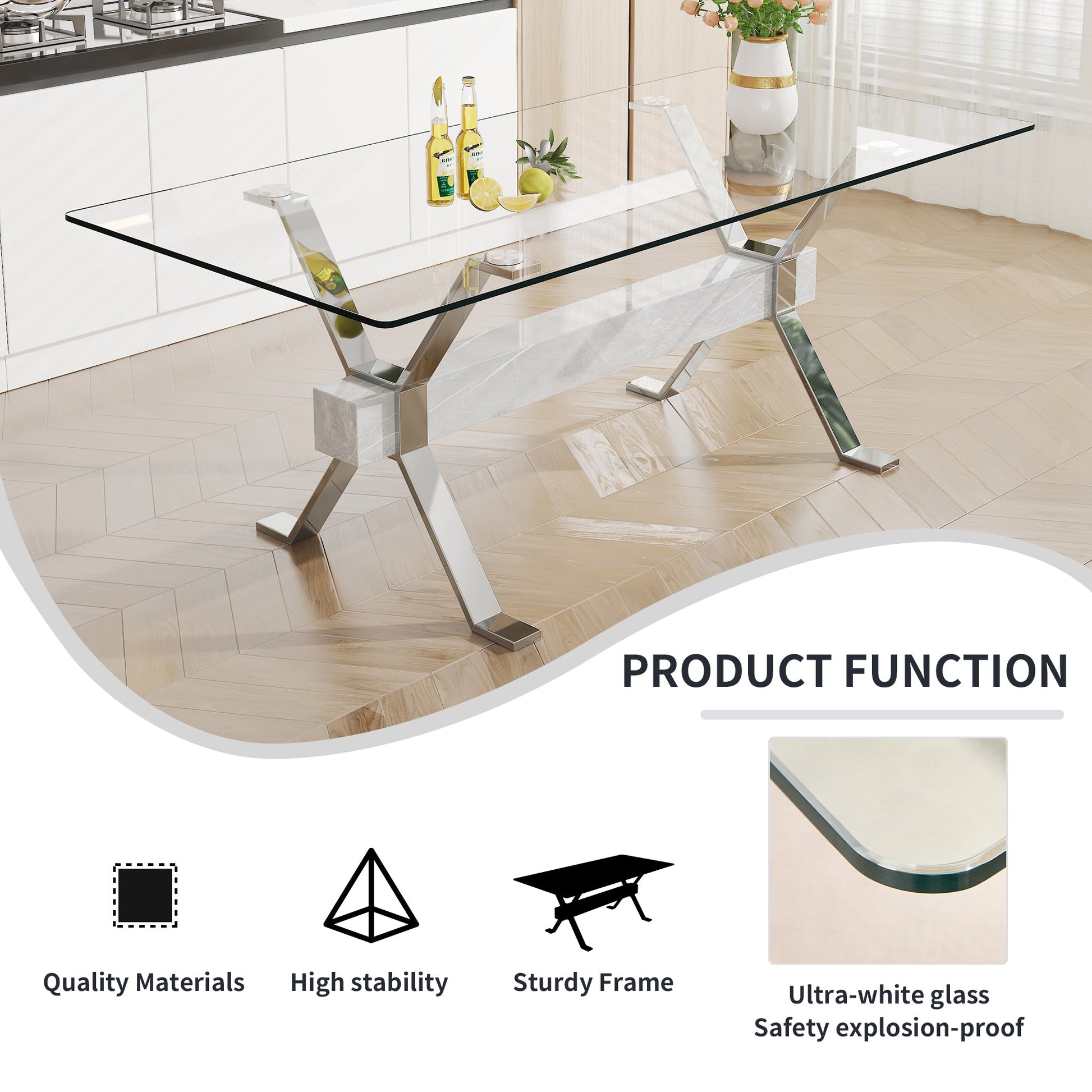 Dining table Modern tempered glass dining table 79 ''x39''x30 '' 1105 - Korvel