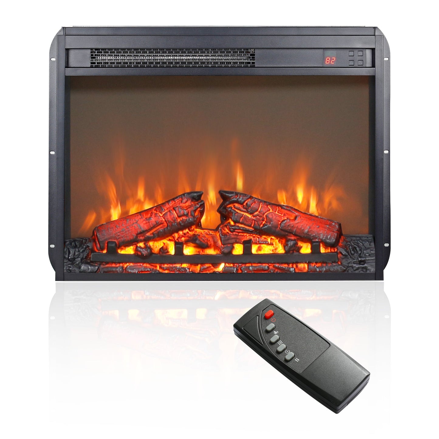 23 inch electric fireplace insert ultra thin heater with log set & realistic flame remote control - Korvel