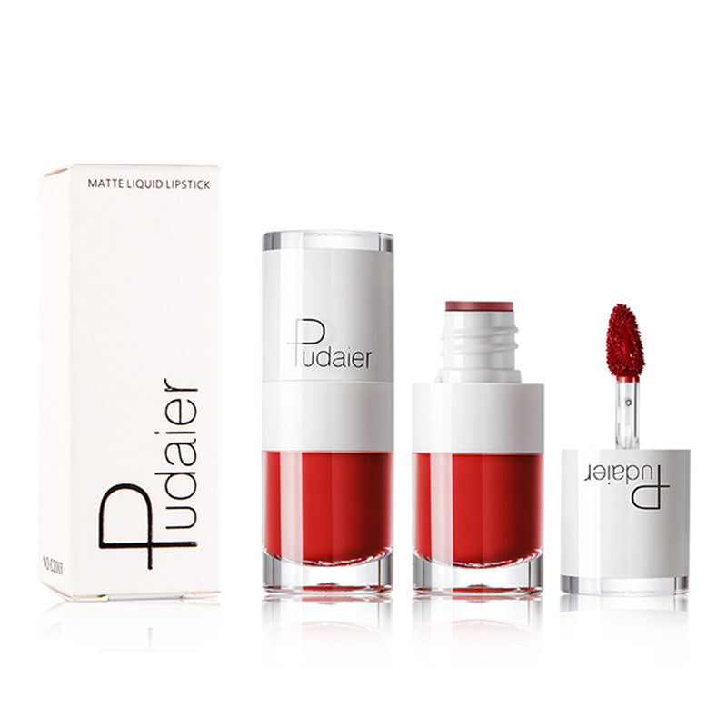 Pudaier Lipstick Small White Bottle Matte Lip Gloss Color Development Moisturizing Not Smudged Waterproof Non-Stick Cup Lip Glaze - Korvel