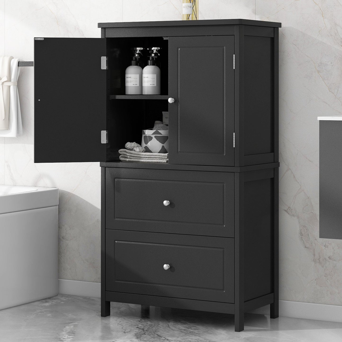 Armoire de rangement de salle de bain noire élégante avec étagère réglable