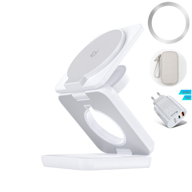 Three-in-one wireless charger foldable magnetic wireless charger suitable for Apple mobile phone wireless charger mobile phone stand desktop - Korvel