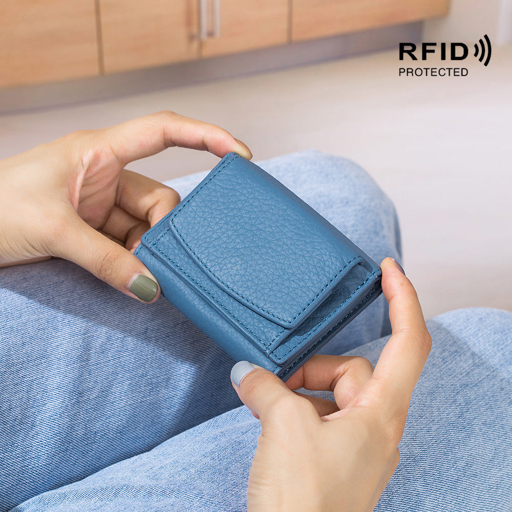 Cartera Mini de Cuero Genuino para Mujeres con Protección RFID