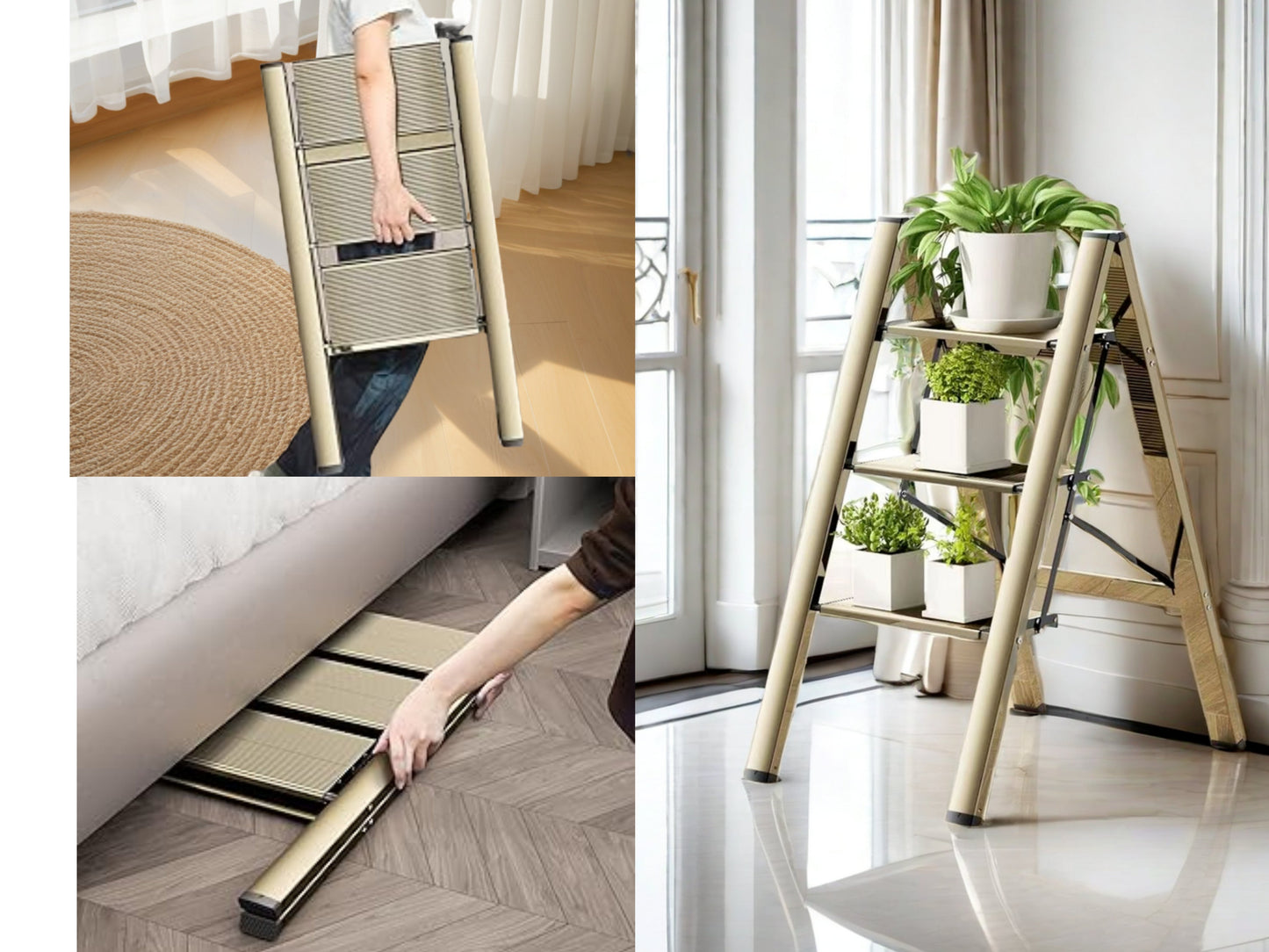 3-level ladder, aluminum alloy ladder, folding ladder, wide anti slip pedal, portable ladder with a weight capacity of 300 pound - Korvel