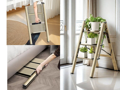 3-level ladder, aluminum alloy ladder, folding ladder, wide anti slip pedal, portable ladder with a weight capacity of 300 pound - Korvel
