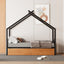 Twin Size Metal House Bed with Two Drawers - Black