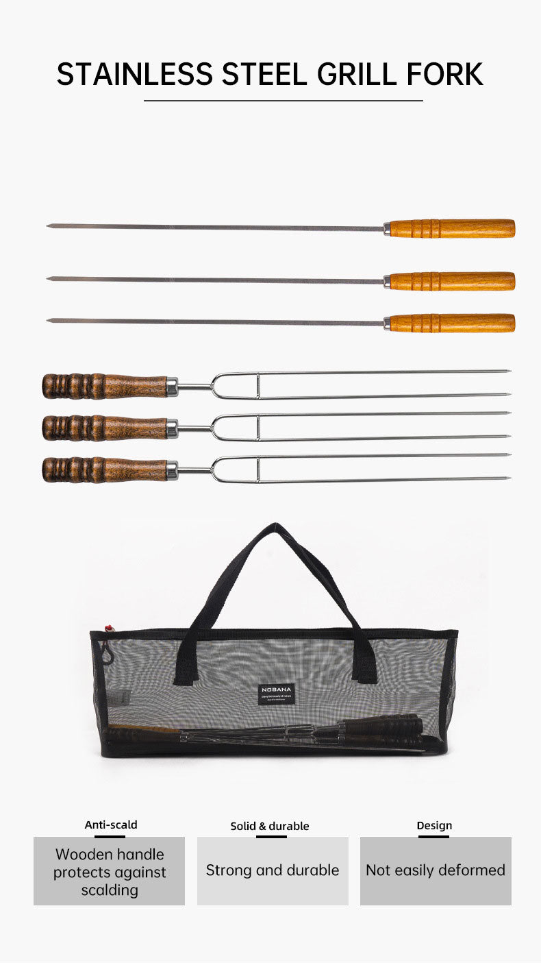 Outdoor Grill Grill Fork Wood Handle U Type Grill Pin Stainless Steel Grill Stick Wood Handle U Type Roast Pin Picnic Grill Meat - Korvel