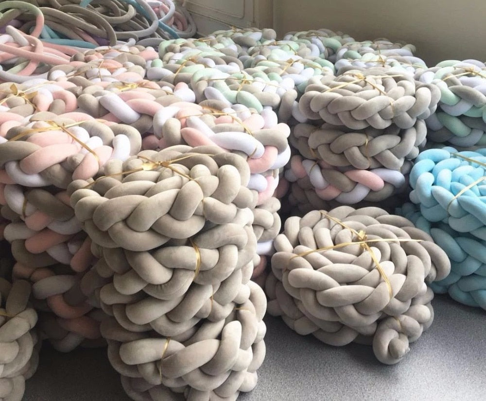 1Pcs 1M/2M/3M Baby Handmade Nodic Knot Newborn Bed Bumper Long Knotted Braid Pillow Baby Bed Bumper Knot Crib Infant Room Decor - Korvel
