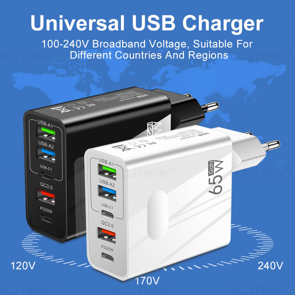 3.1A standard 65W fast charging mobile phone charger type-c PD+3USB multi port travel charging head - Korvel