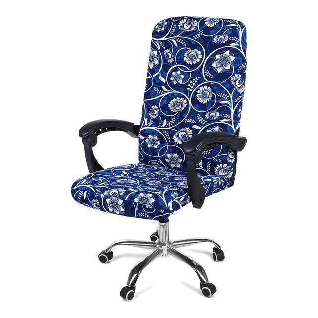 Stretch Printed Computer Office Chair Covers Soft Fit Universal Desk Rotating Slipcovers Removable Washable Anti-Dust Spandex - Korvel