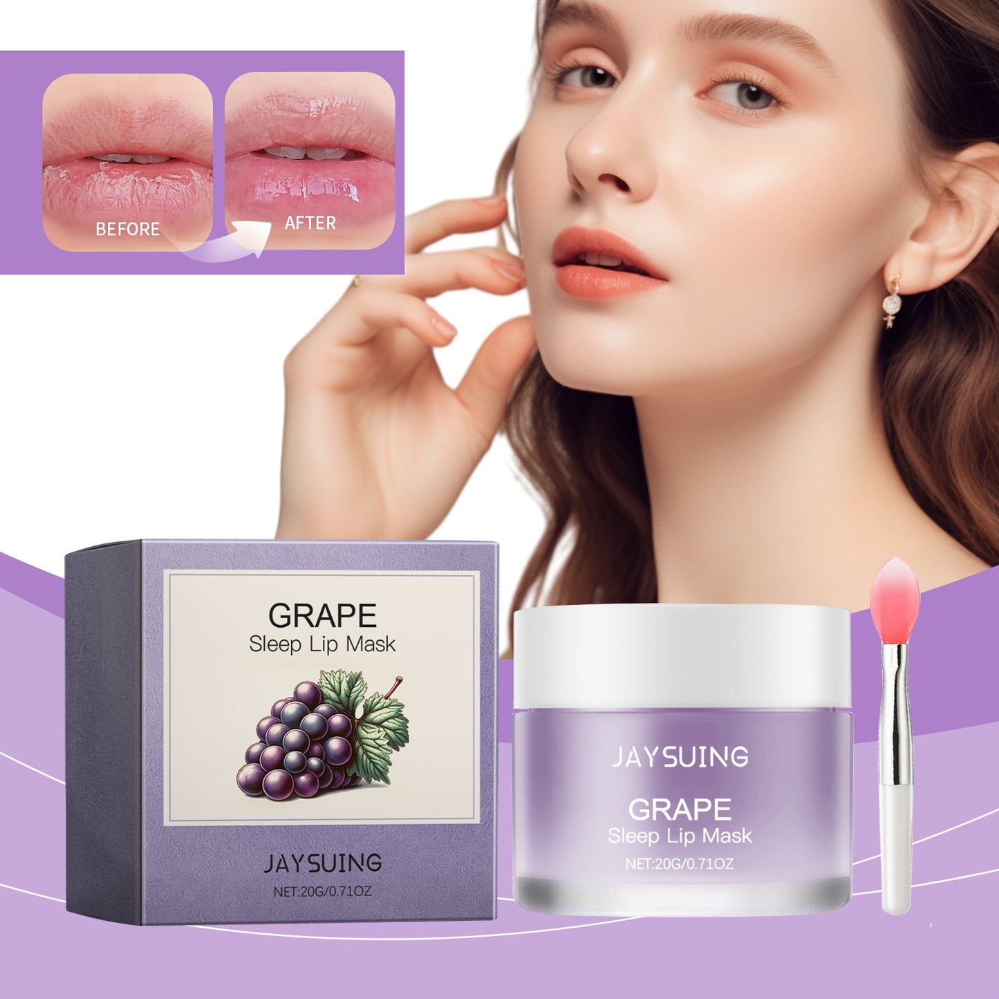 Grape Sleep Lip Mask, Gentle Nourishing Lip Color Bright Moisturizing Lip Skin Moisturizing Lip Mask - Korvel