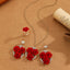 4pcs/Set Romantic Lovely Red Rose Flower Inlaid Rhinestone Pendant Necklaces+Dangle Earrings+Ring，For Women Valentine'S Day Gift - Korvel