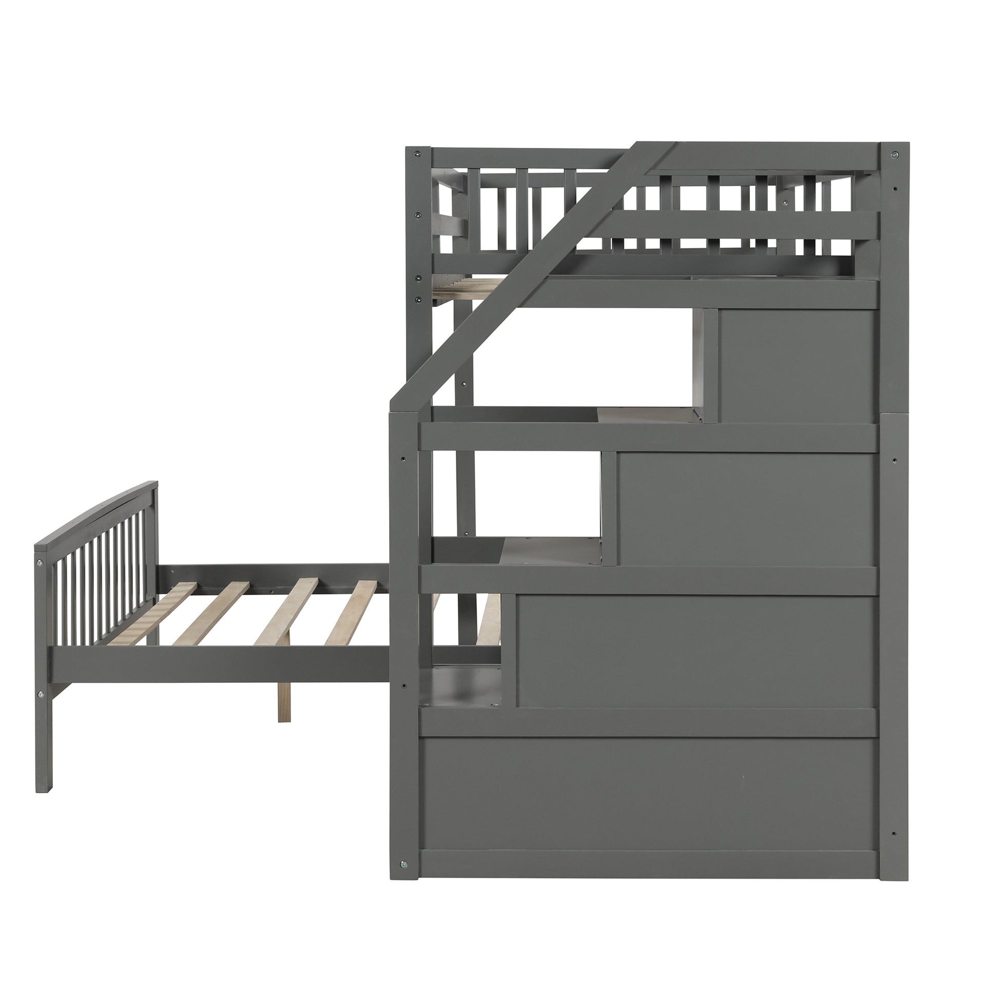 Twin over Full Loft Bed with Staircase Gray - Korvel