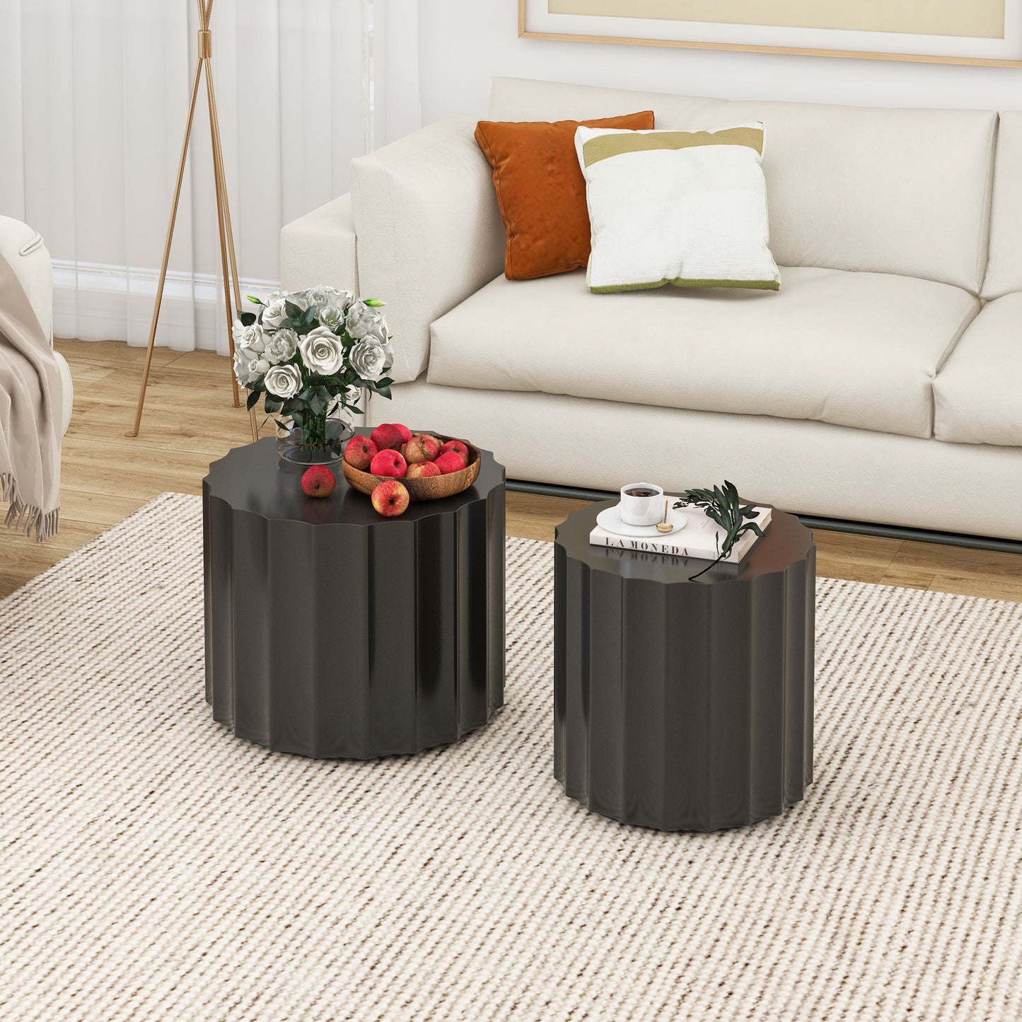 Coffee Table Set of 2, Round Coffee Table ,Nesting Coffet Table,End table,Circle Sidetable for Living room ,Bedroom - Korvel