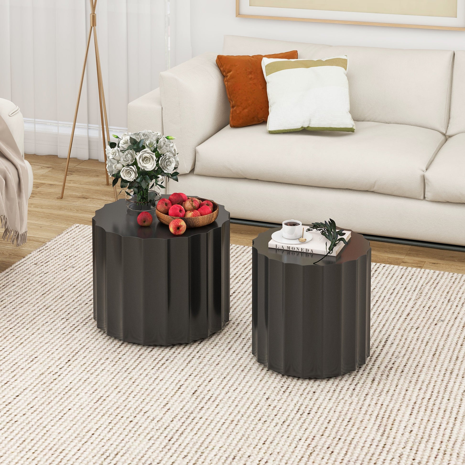 Coffee Table Set of 2, Round Coffee Table ,Nesting Coffet Table,End table,Circle Sidetable for Living room ,Bedroom - Korvel