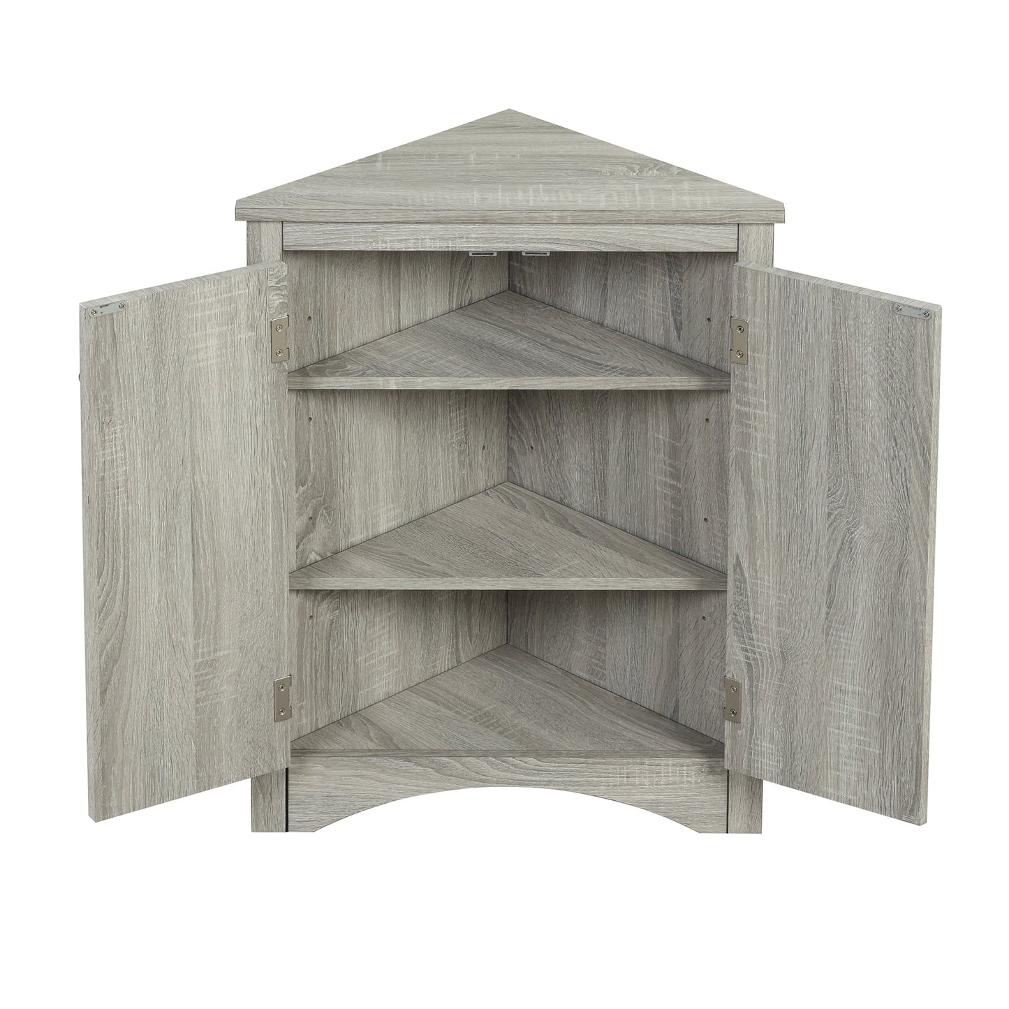 Oak Triangle Bathroom Storage Cabinet with Adjustable Shelves, Freestanding Floor Cabinet for Home Kitchen - Korvel