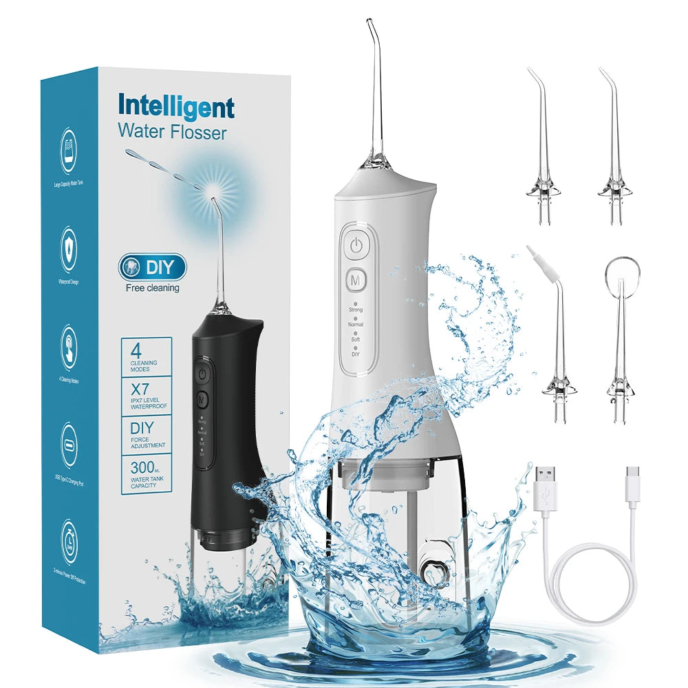 USB charging portable water flosser with four modes, 300ML water tank waterproof oral cleaner - Korvel