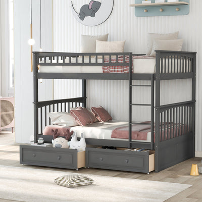 Full over Full Bunk Bed with Drawers, Convertible Beds  Gray - Korvel