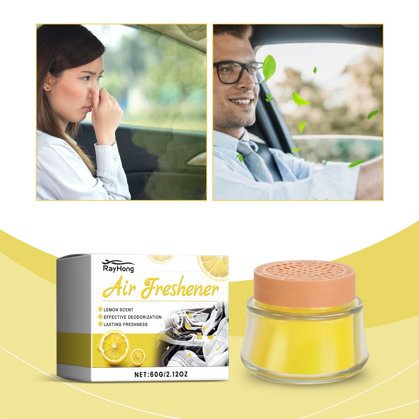 Lemon Fragrance Car Solid Balm, Car Air Fresh Light Fragrance Portable Car Balm - Korvel