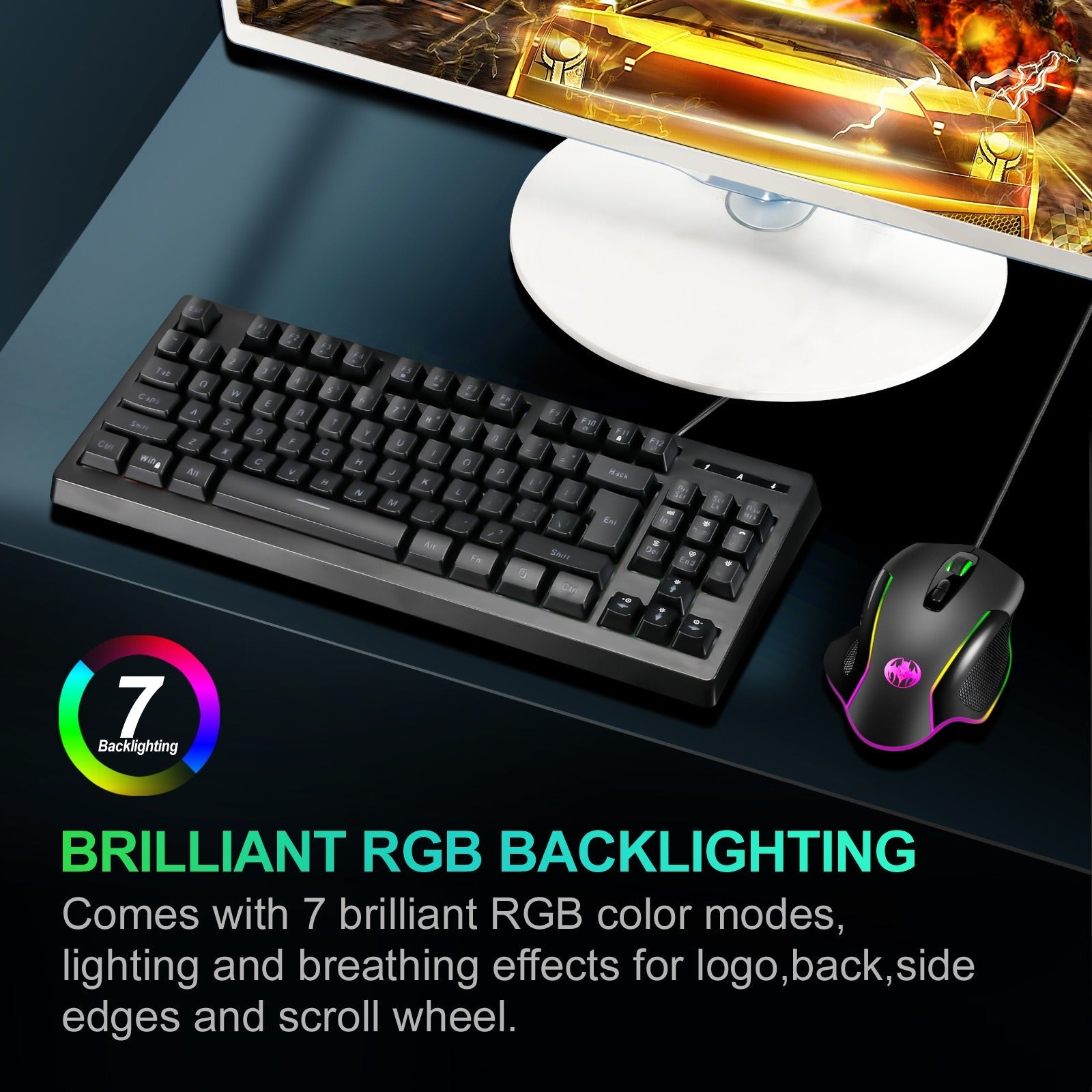Wired optical gaming mouse with seven key macro light emitting breathing light - Korvel