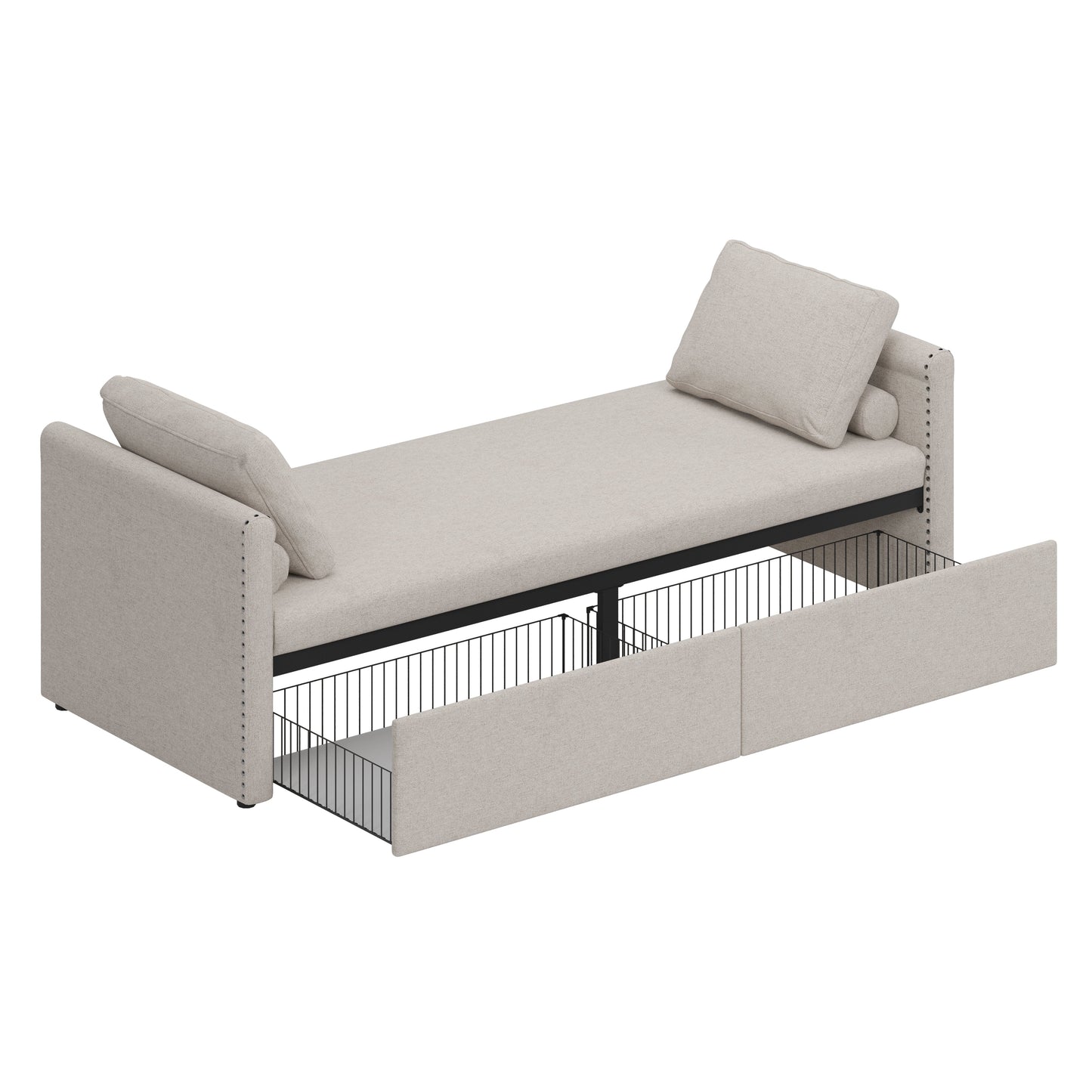 Fauteuil-lit moderne beige avec tiroirs de rangement