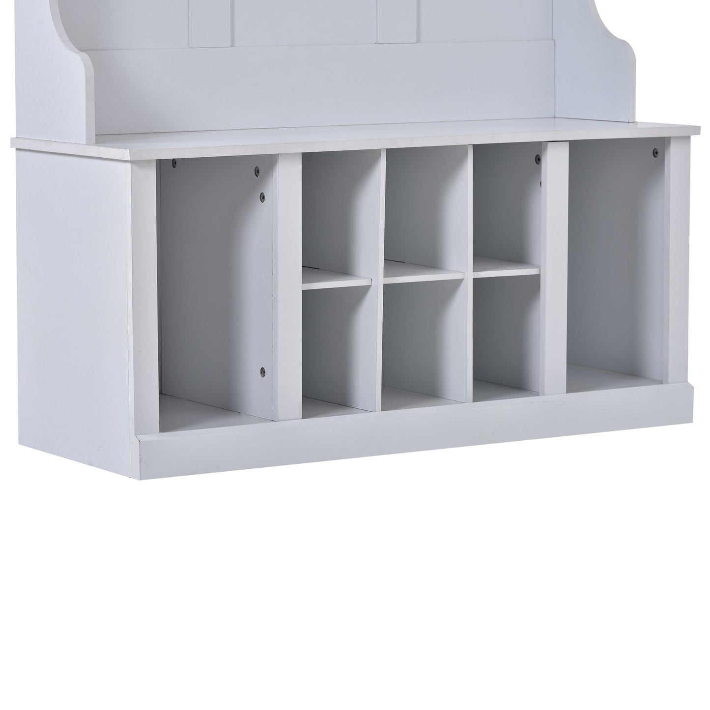 U-Can Hall Tree with 6 Hooks  Coat Hanger Entryway Bench Storage Bench (White) - Korvel