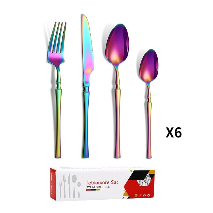 Small waist stainless steel knife, fork, and spoon set of 24 pieces, gold steak knife, fork, stainless steel tableware set, coffee spoon - Korvel