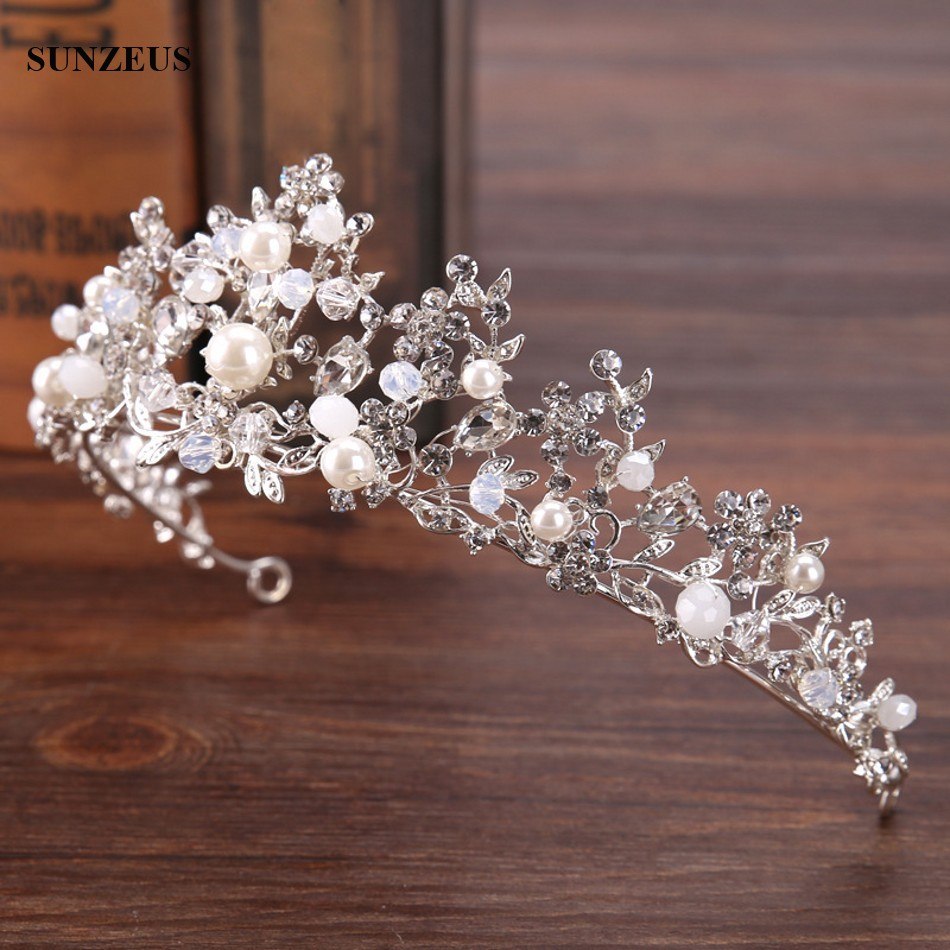 Silver Crystal Bridal Tiara With Pearls Headband Wedding Crown For Brides Marriage Accessories - Korvel
