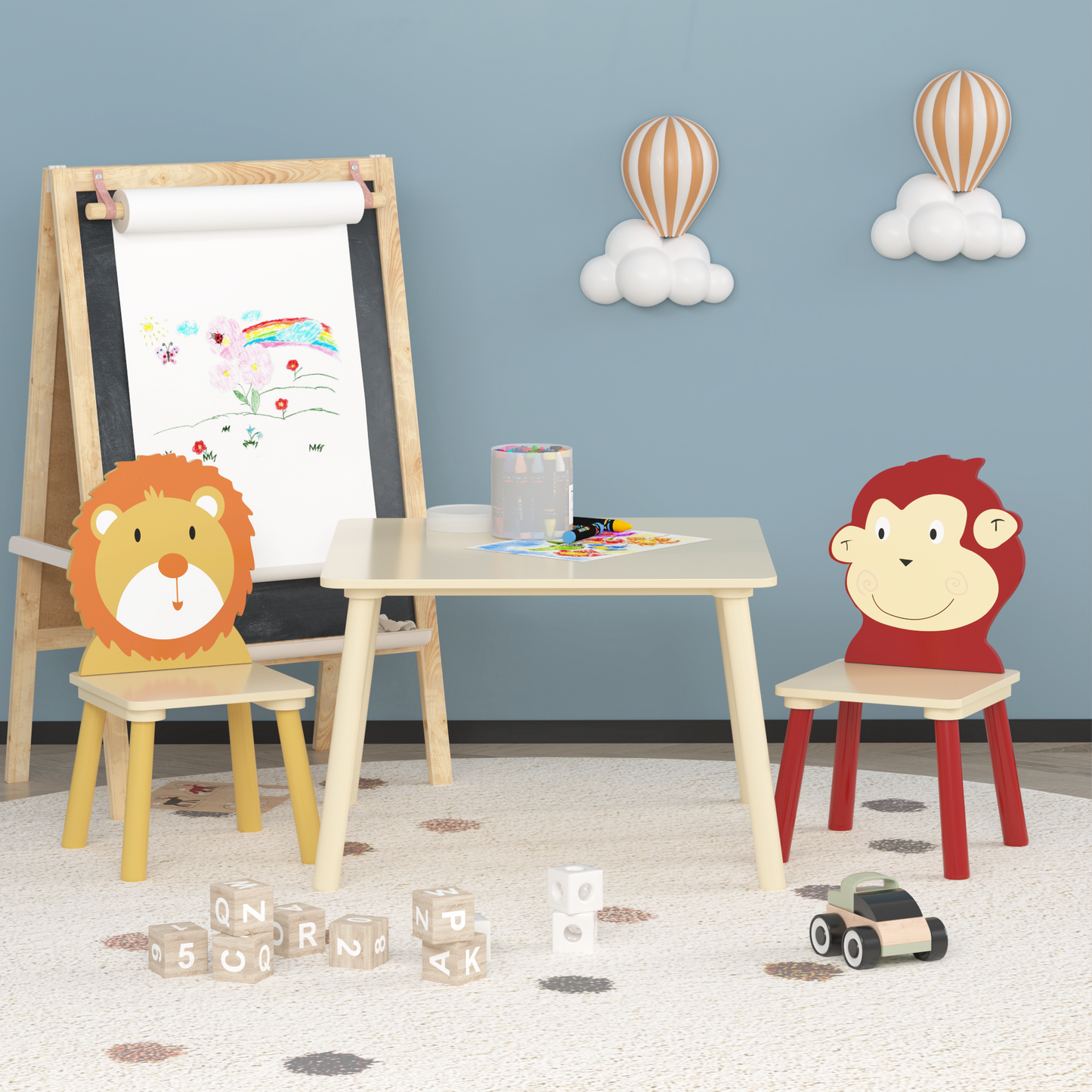 Kids Table and 2 Chairs Set - Wooden Activity Play Set
