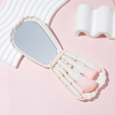 Portable Mini Makeup Brush Set with Mirror Powder Blusher