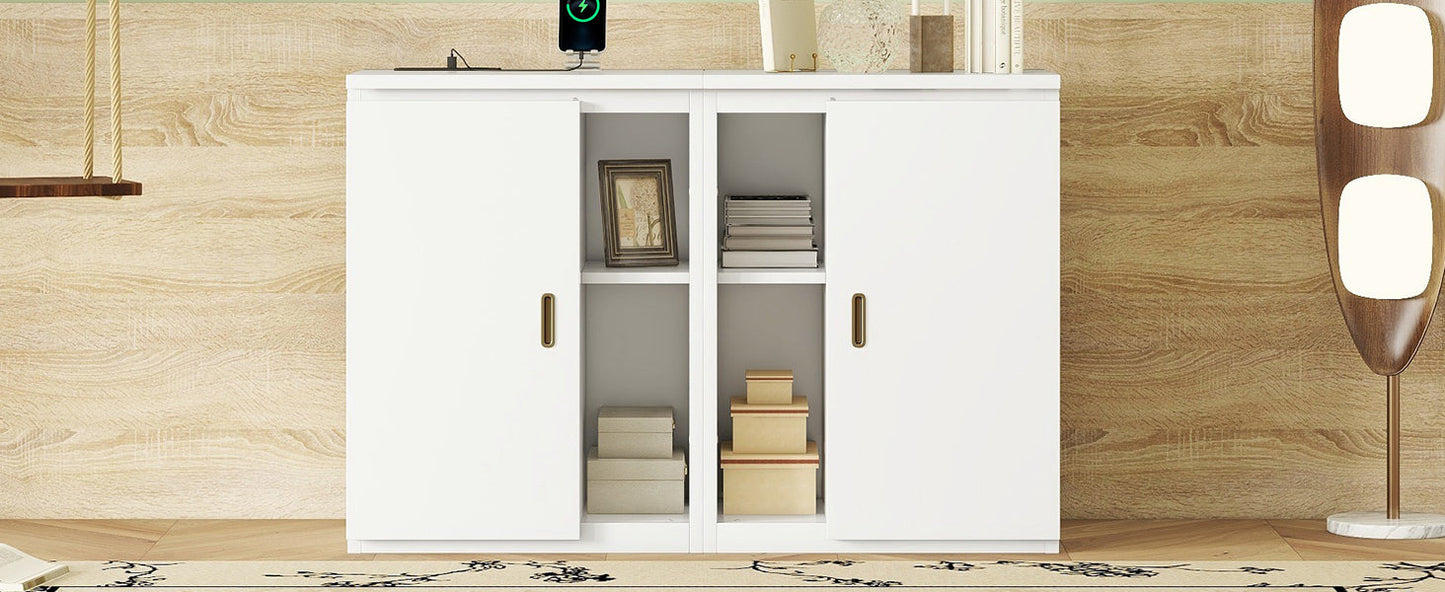 Full Size Murphy Bed with Shelves and USB Ports - White