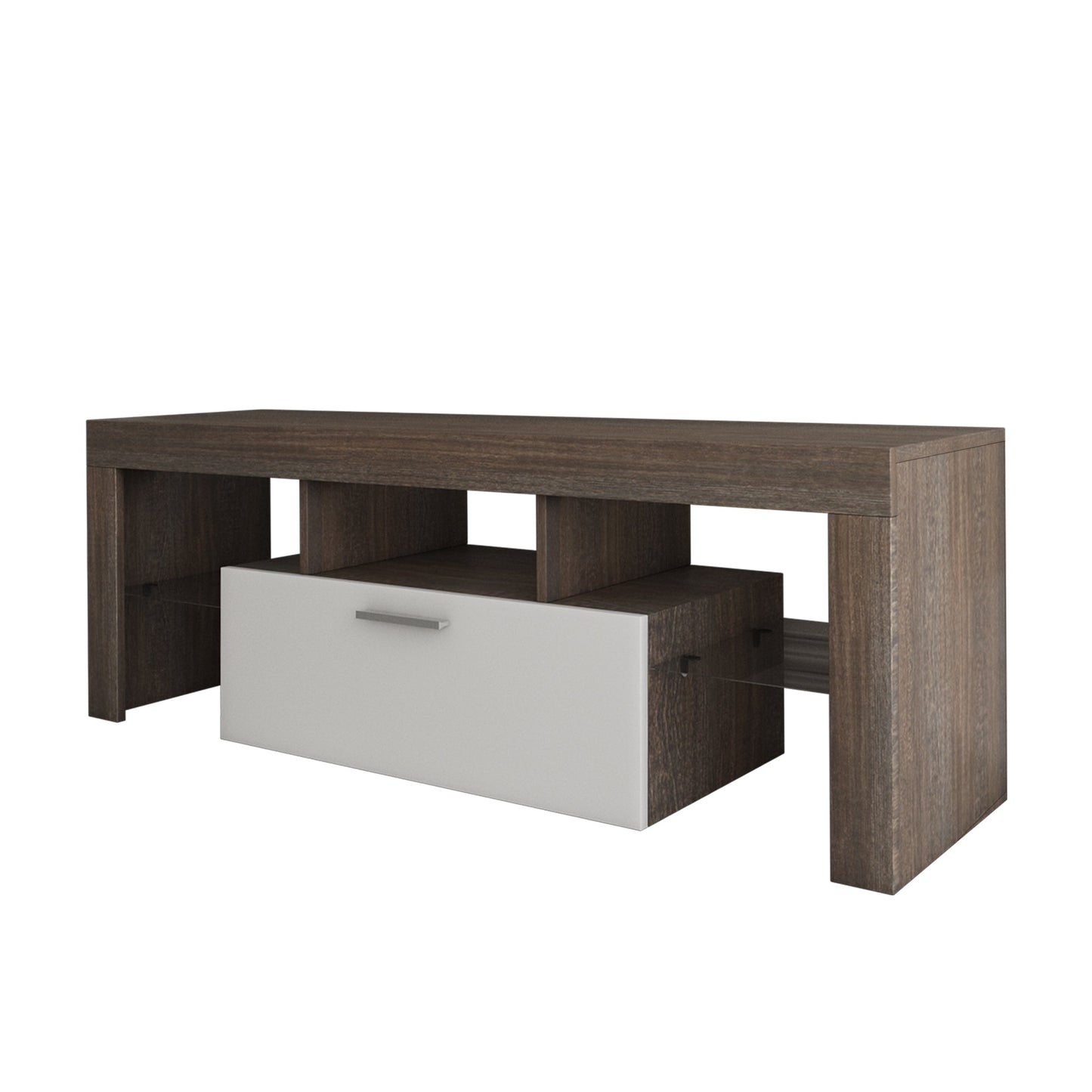 Modern Brown and White TV Stand with Quick Assembly