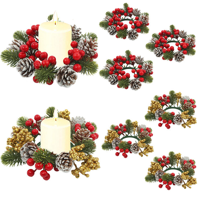 Christmas wreath desktop home decoration simulation pine cone ornament Christmas flower candle holder - Korvel