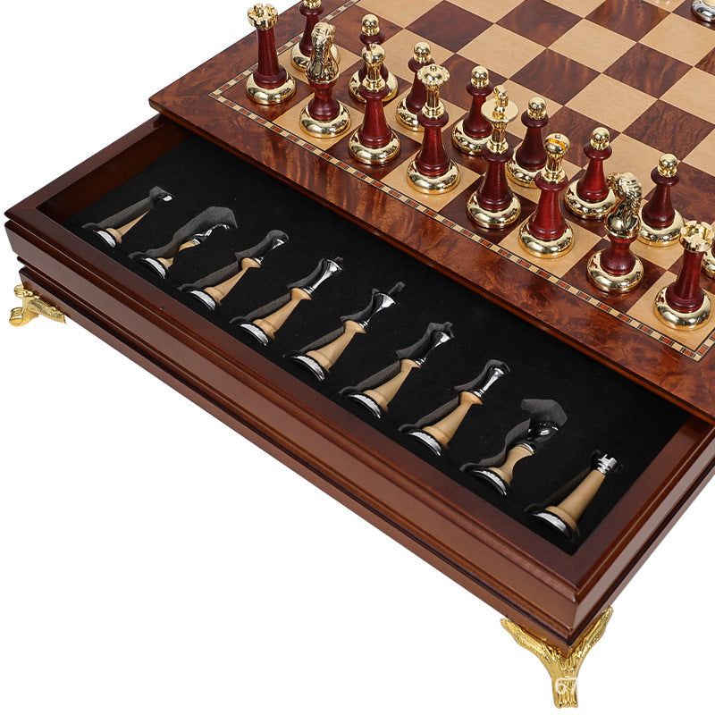 Luxury metal+solid wood tabletop for easy storage Chess set - Korvel