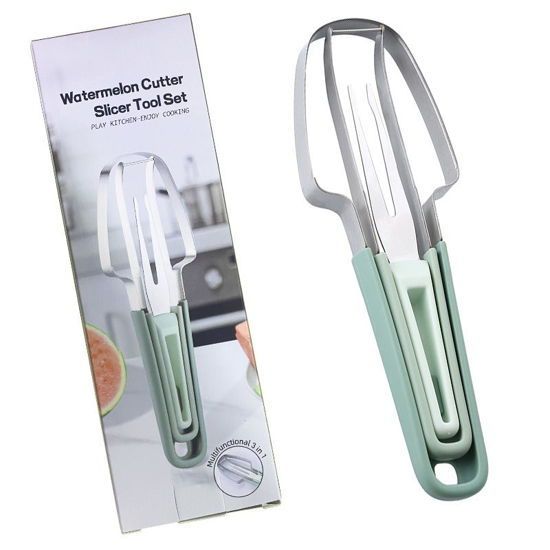3-in-1 Watermelon Cutter Stainless Steel Fruit Carving Knife Multi-functional Melon Fork Slicer Tool for Camping Kitchen Gadgets - Korvel