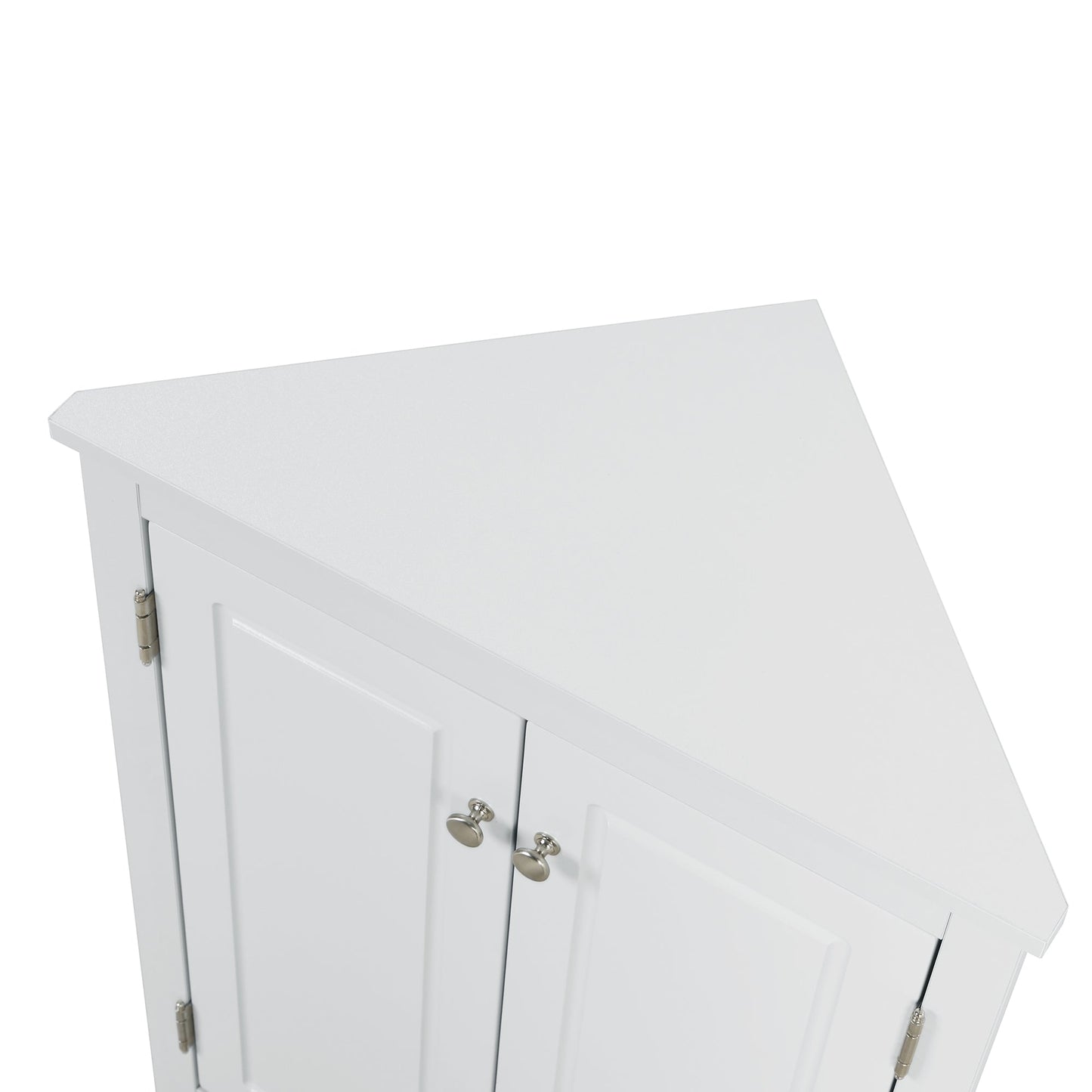 Elegante gabinete de almacenamiento triangular blanco con estantes ajustables