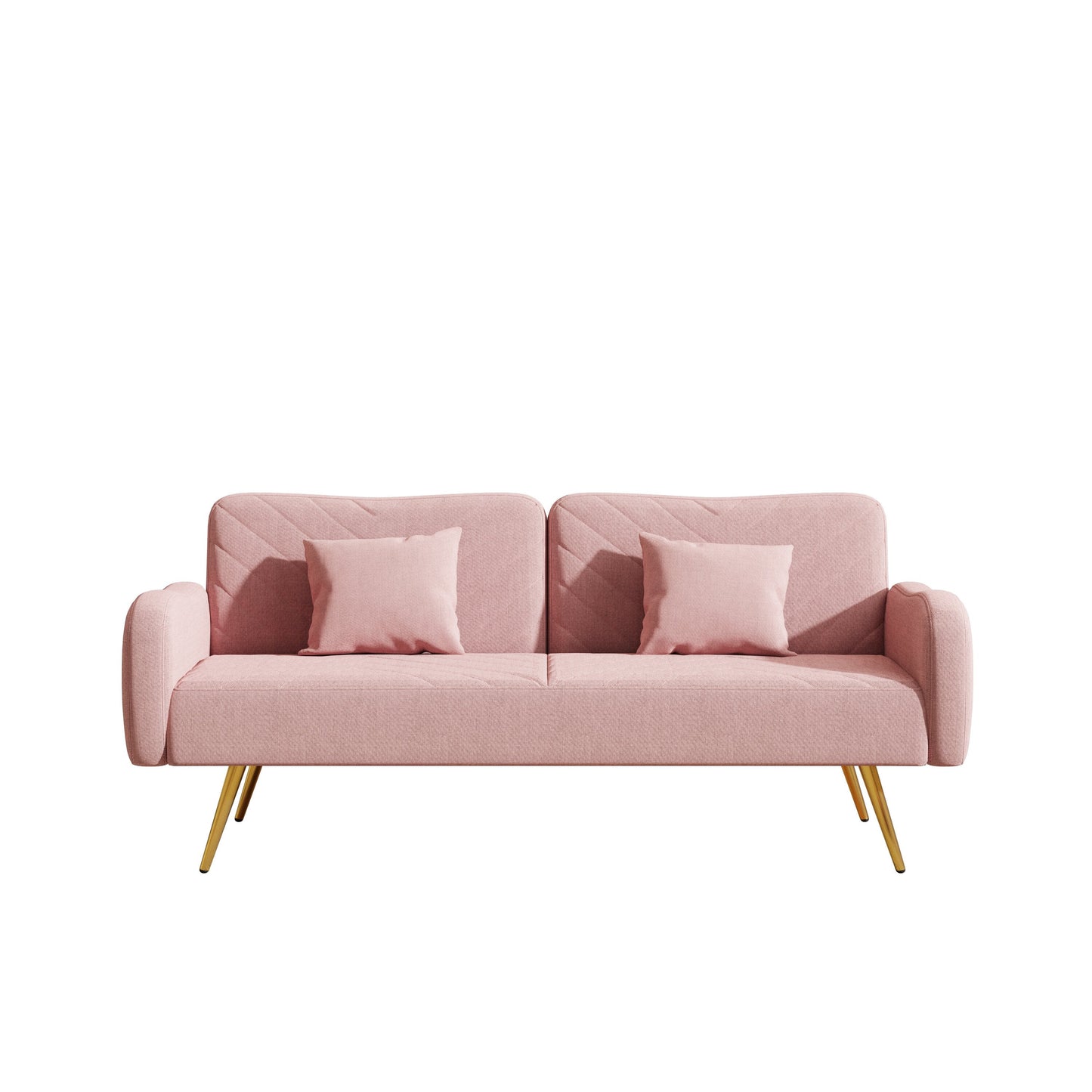 70.47" Pink Fabric Double Sofa with Split Backrest and Two Throw Pillows - Korvel