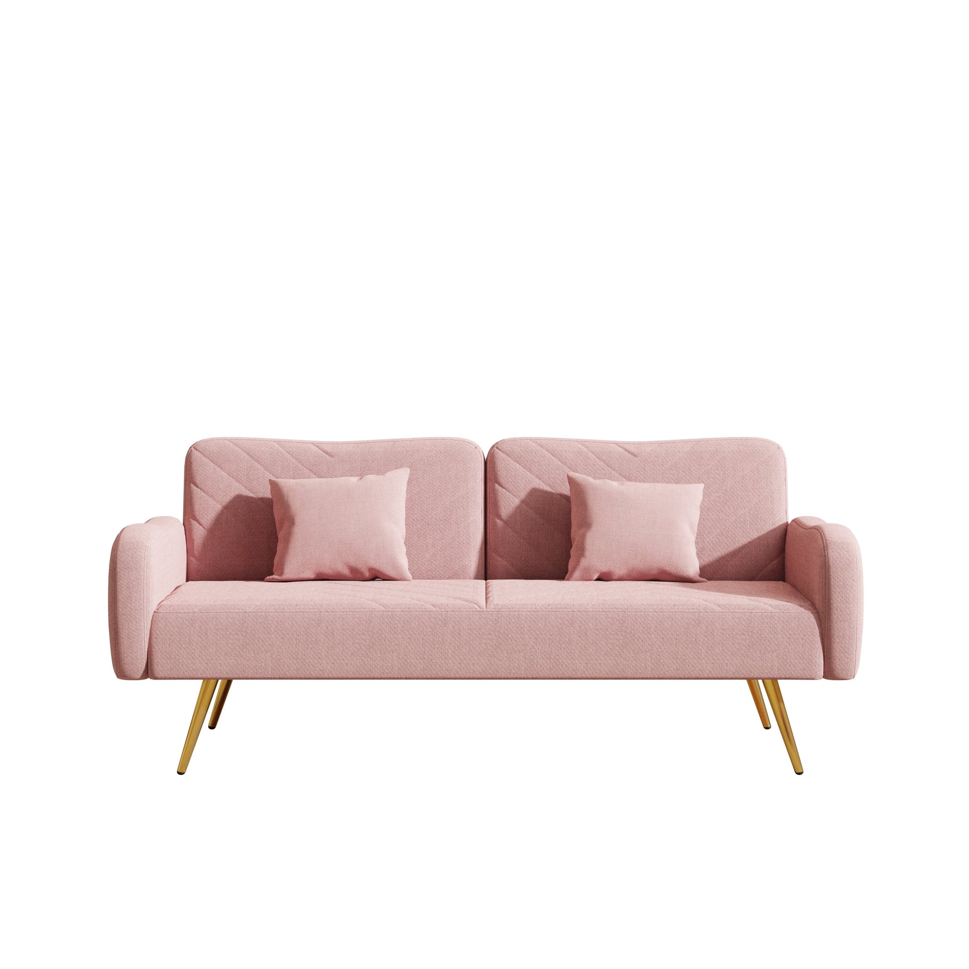 70.47" Pink Fabric Double Sofa with Split Backrest and Two Throw Pillows - Korvel