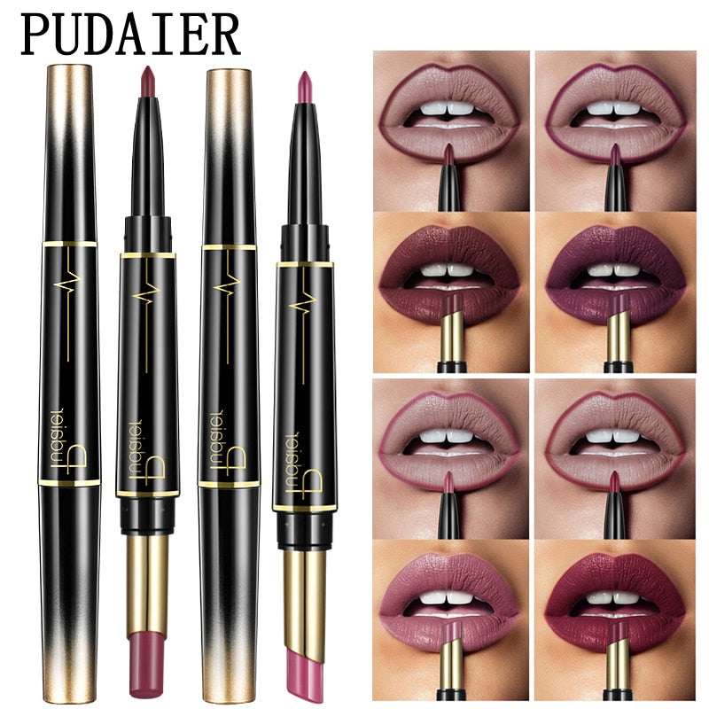 Matte Lipstick Wateproof Double Ended Long Lasting Lipsticks Brand Lip Makeup Cosmetics Nude Dark Red Lips Liner Pencil - Korvel