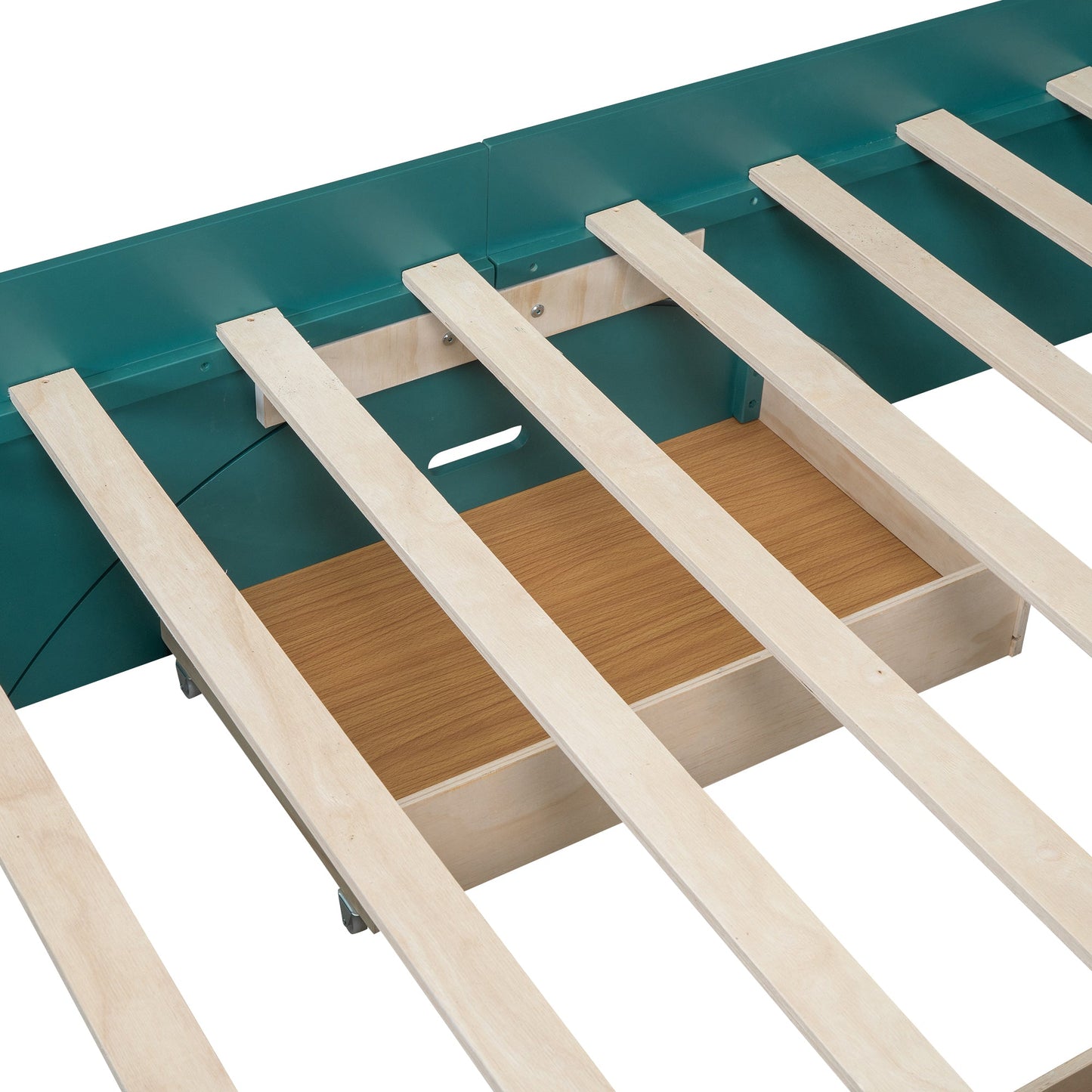 Wood Full Size Platform Bed with 2 Drawers, Storage Headboard and Footboard, Dark Green - Korvel